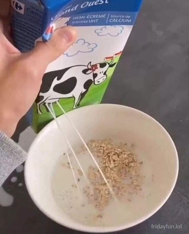 The only way to pour milk! 😃